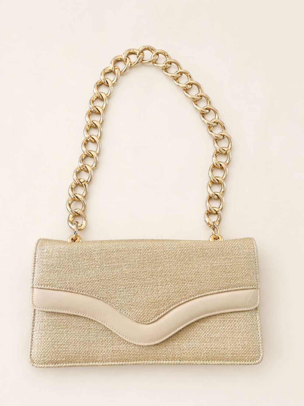 Stuart Weitzman Beige Woven Gold Chain Shoulder Bag